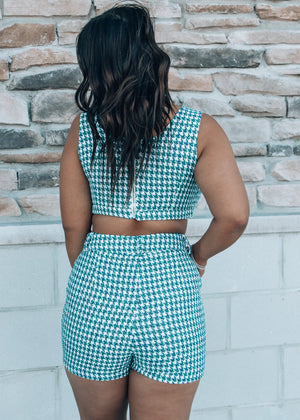 green and white outfit 