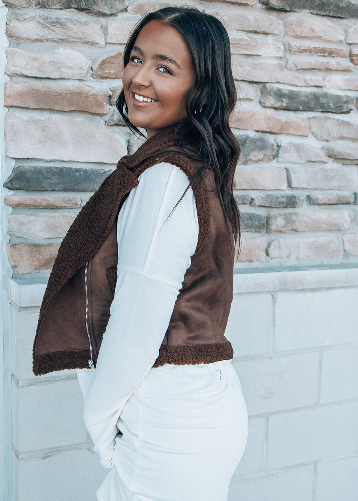 Chocolate Suede and Sherpa Vest