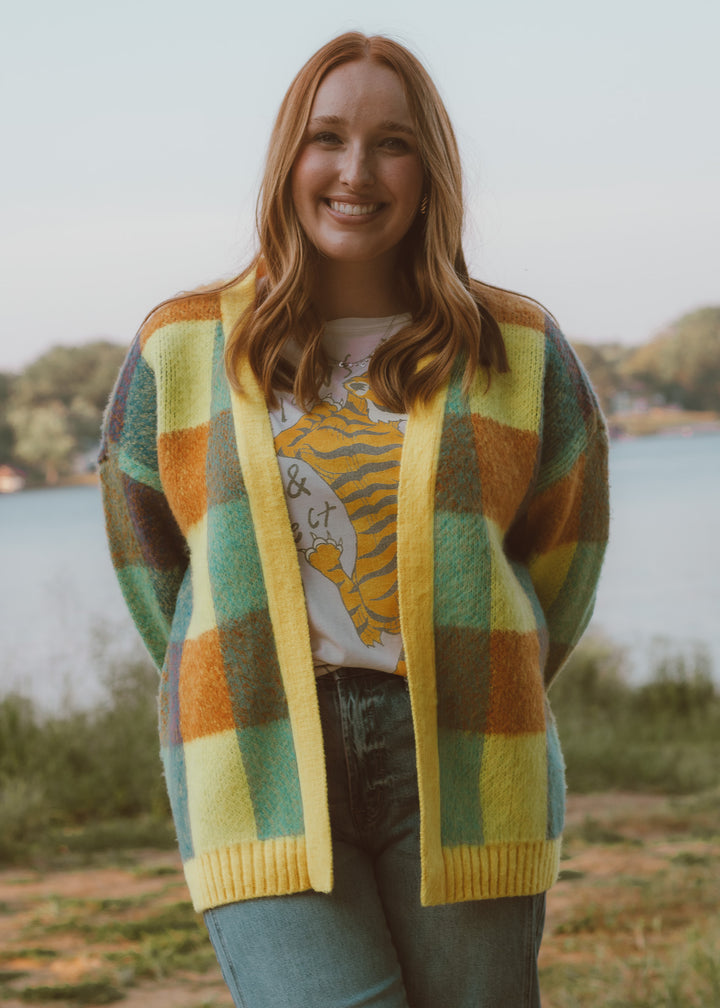 checkered cardigan