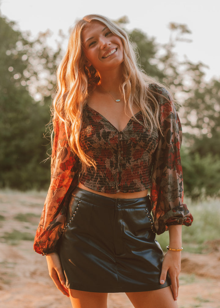 Autumn Crisp Floral Peasant Top