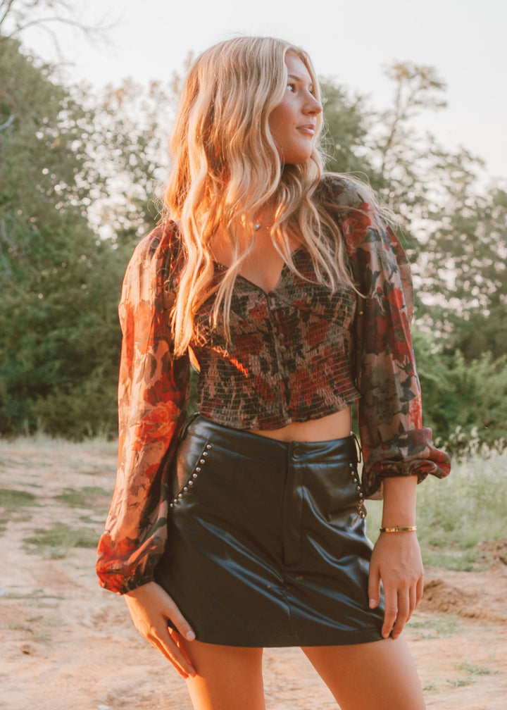 Autumn Crisp Floral Peasant Top
