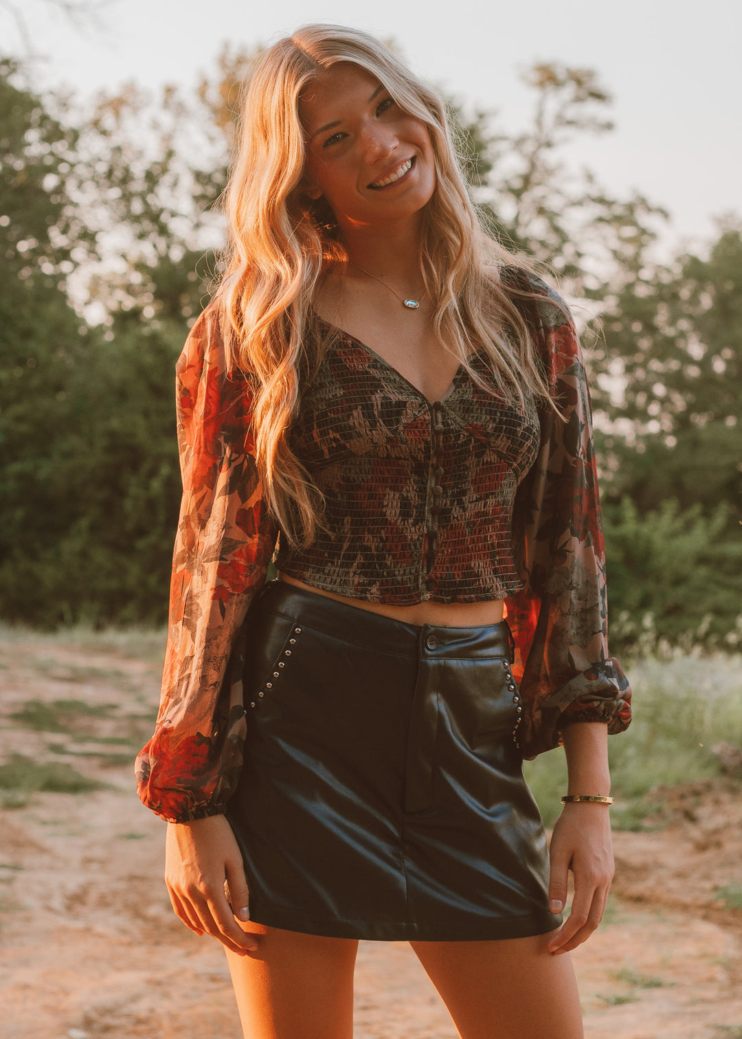 Autumn Crisp Floral Peasant Top