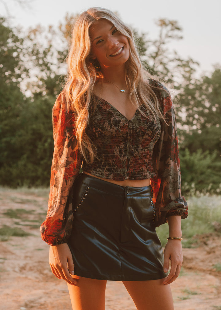 Autumn Crisp Floral Peasant Top