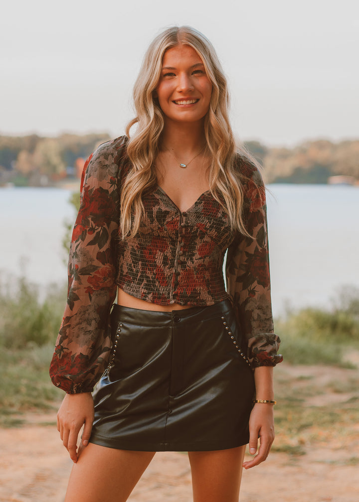 Autumn Crisp Floral Peasant Top