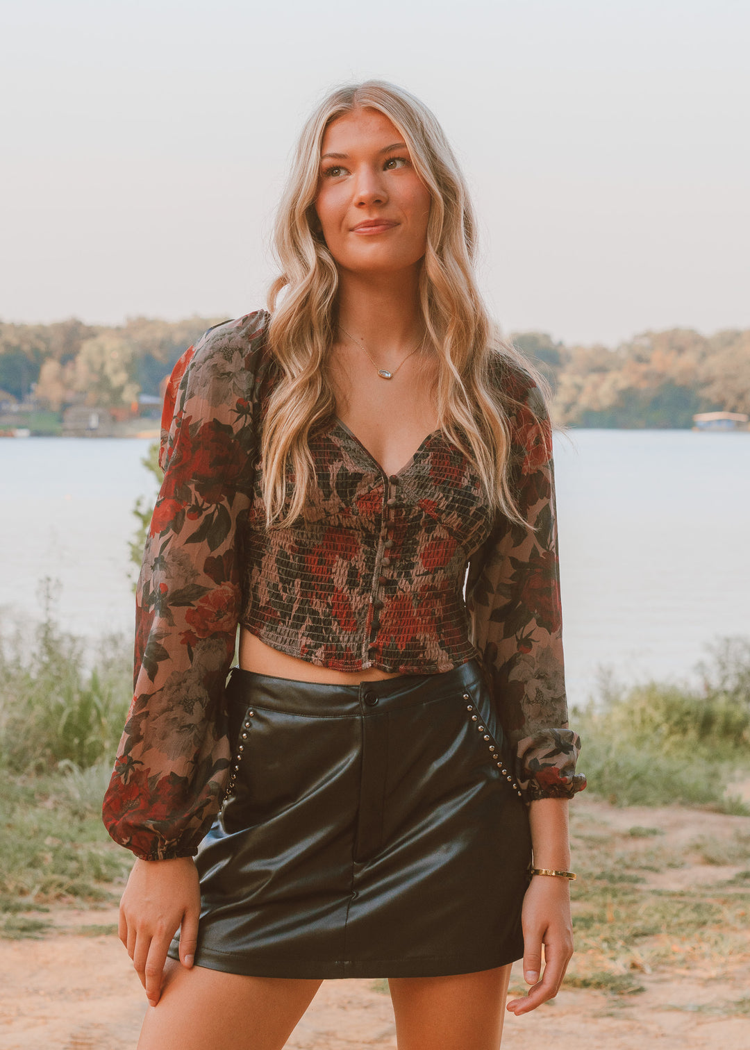 Autumn Crisp Floral Peasant Top