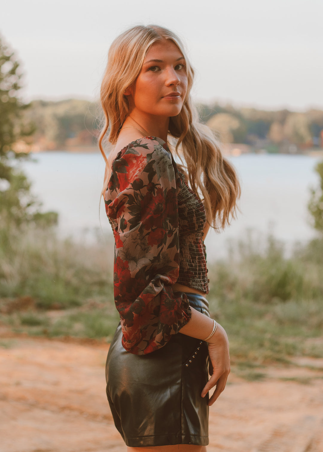 Autumn Crisp Floral Peasant Top