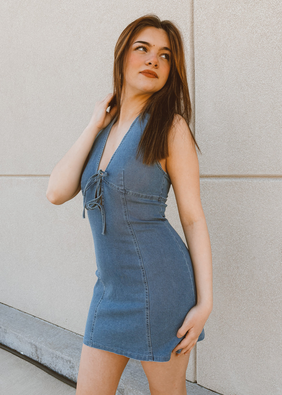Suzanne Mini Halter Denim Dress