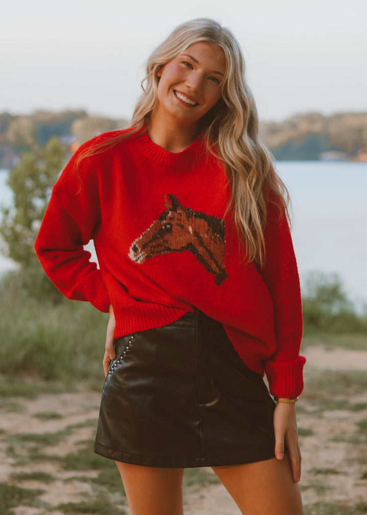 Crimson Canter Horse Sweater