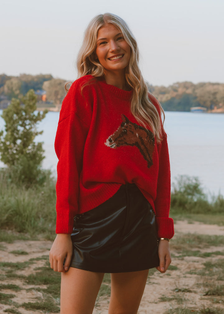 Crimson Canter Horse Sweater
