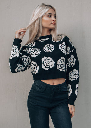 
            
                Load image into Gallery viewer, black and cream floral sweater
            
        