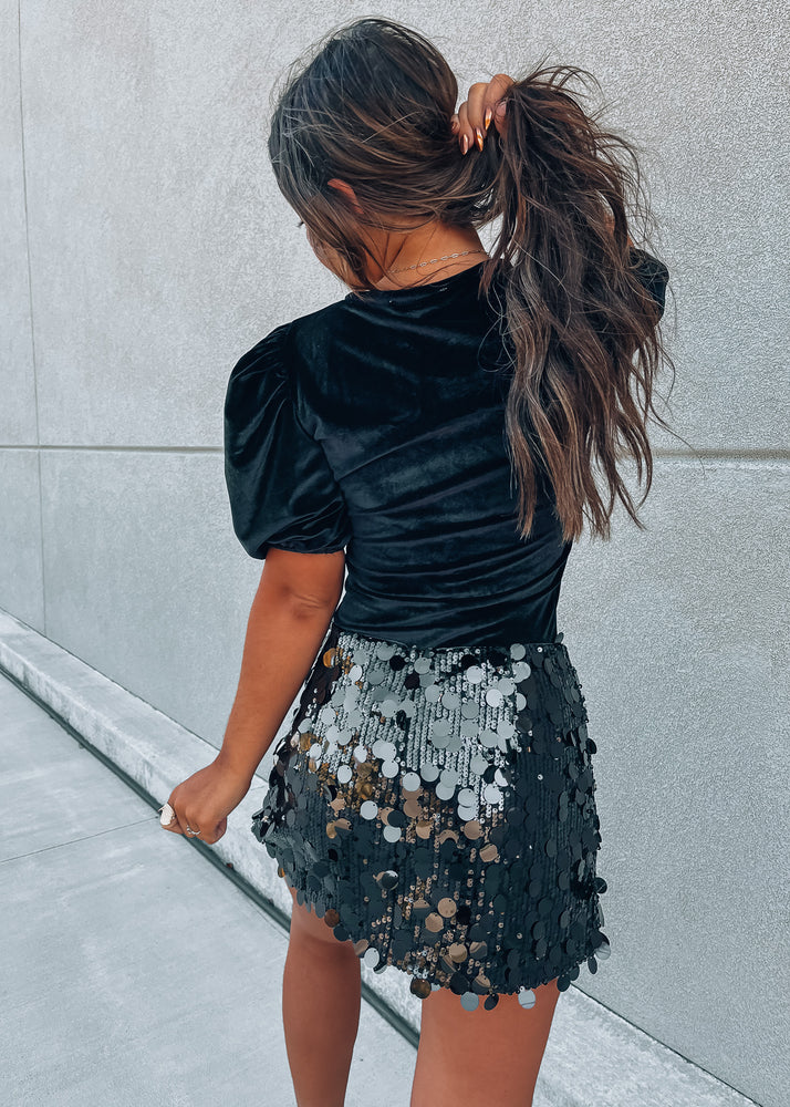 Danced All Night Black Sequin Skort