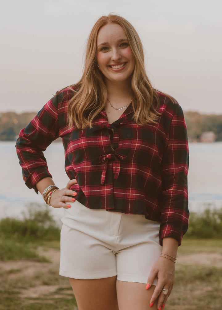 Coastal Holiday Plaid top