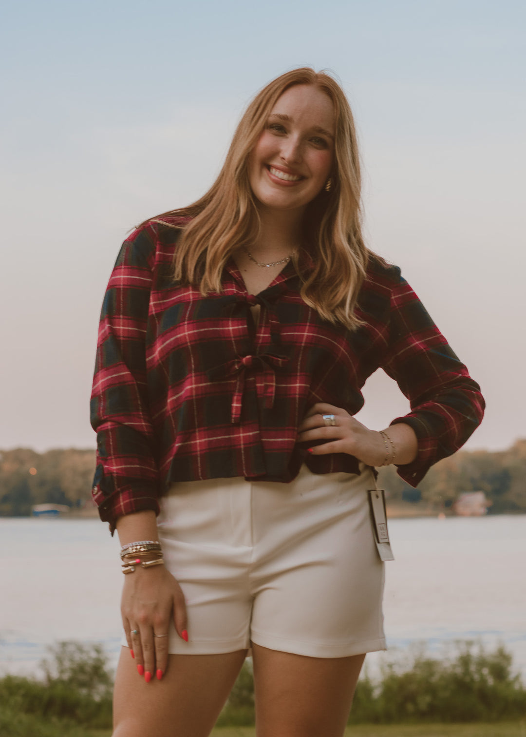 Coastal Holiday Plaid top