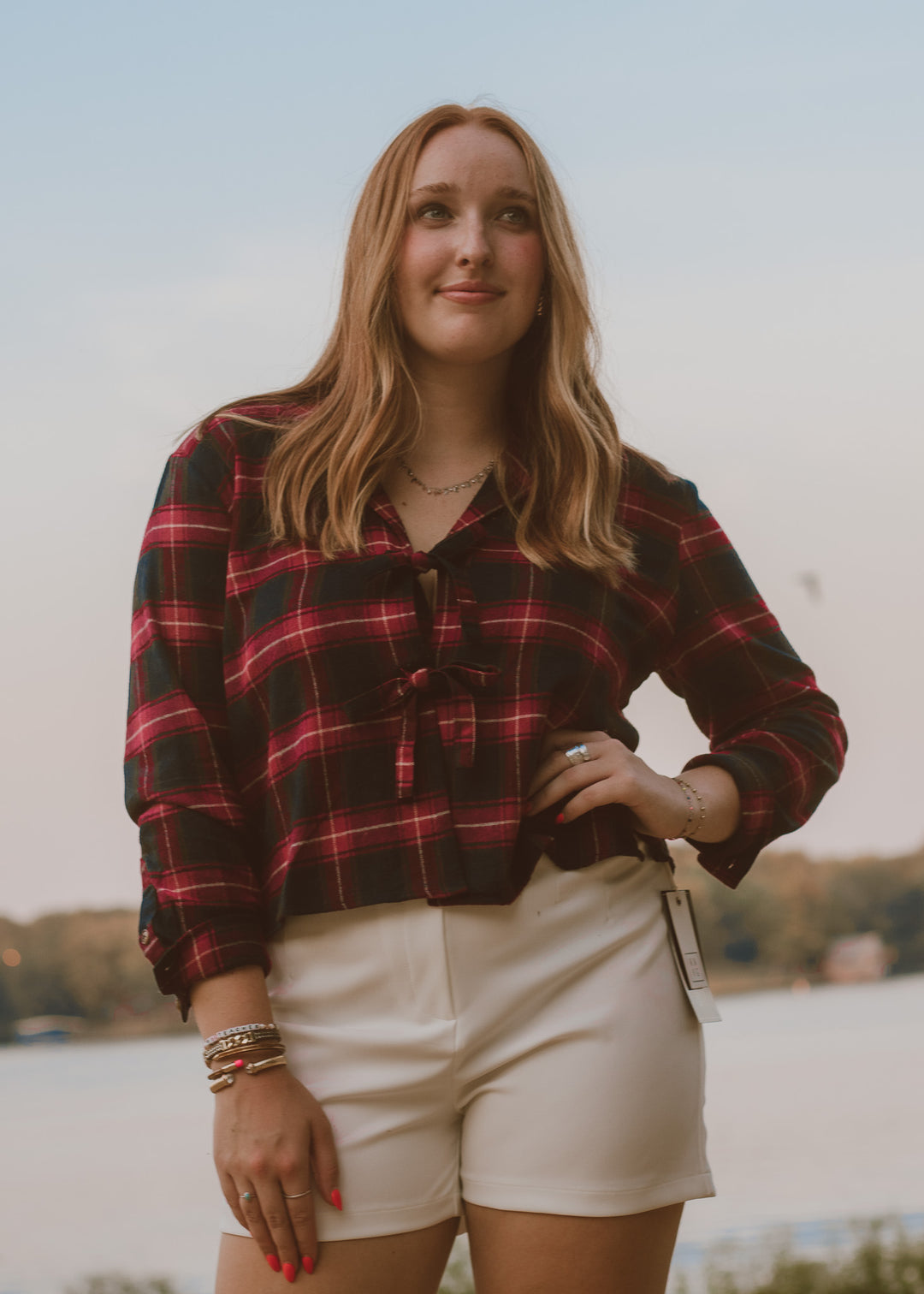 Coastal Holiday Plaid top