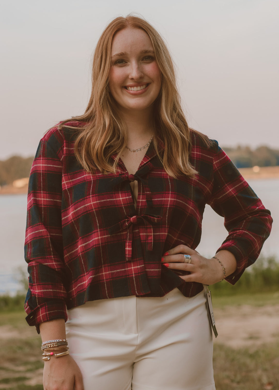 Coastal Holiday Plaid top