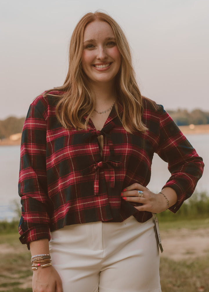Coastal Holiday Plaid top