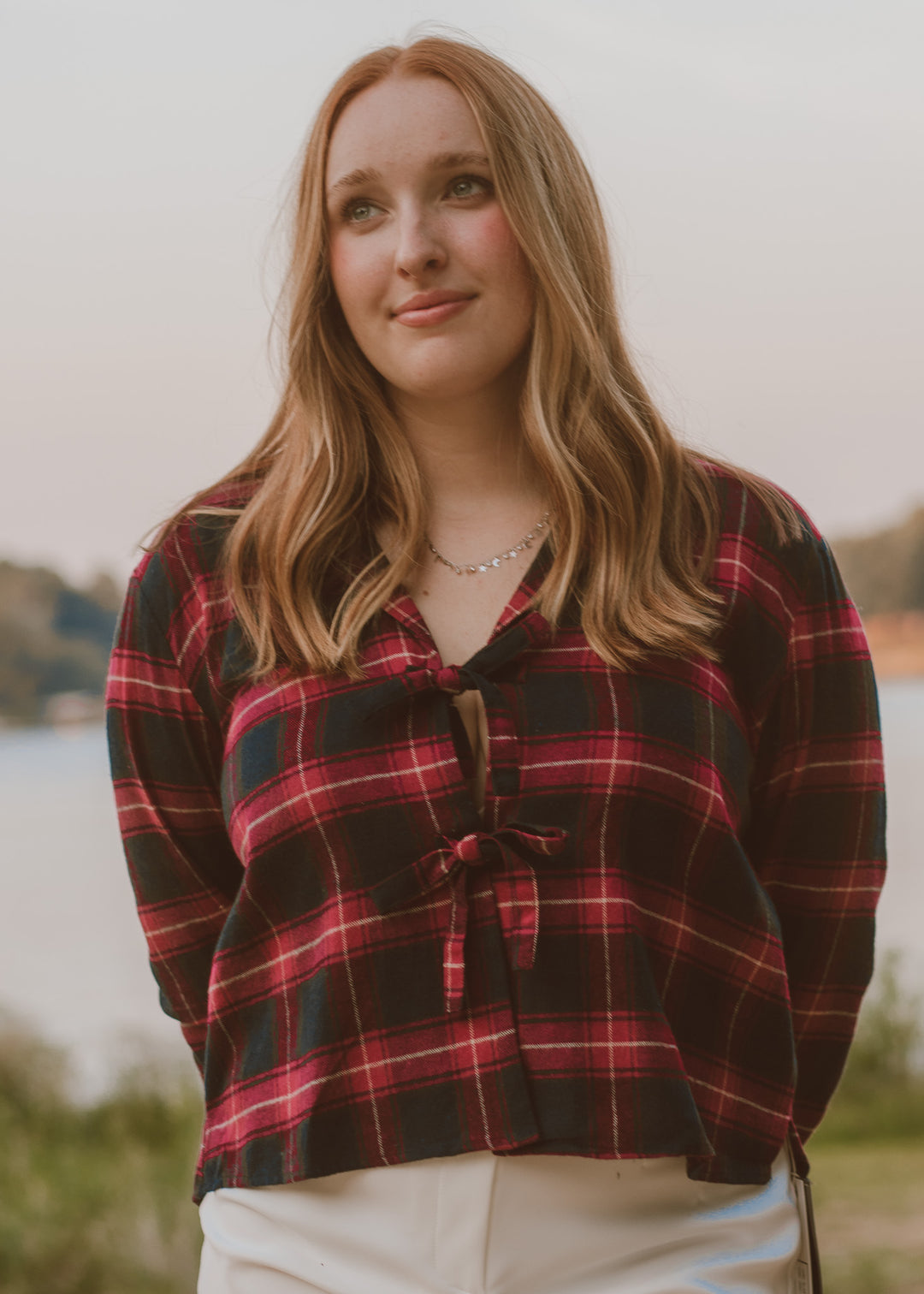 Coastal Holiday Plaid top