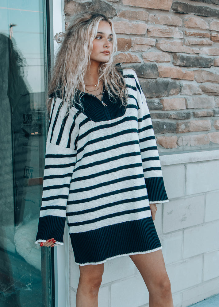 striped collared sweater dress