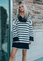 striped collared sweater dress