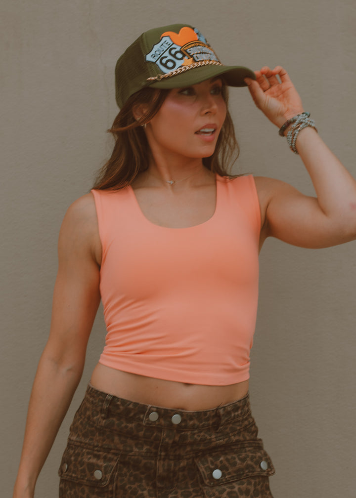 Peach Double Layered Seamless Tank