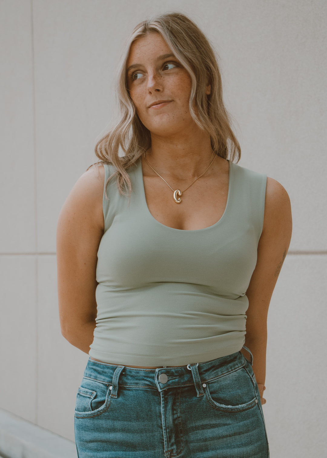 Green Tea Double Layered Seamless Tank