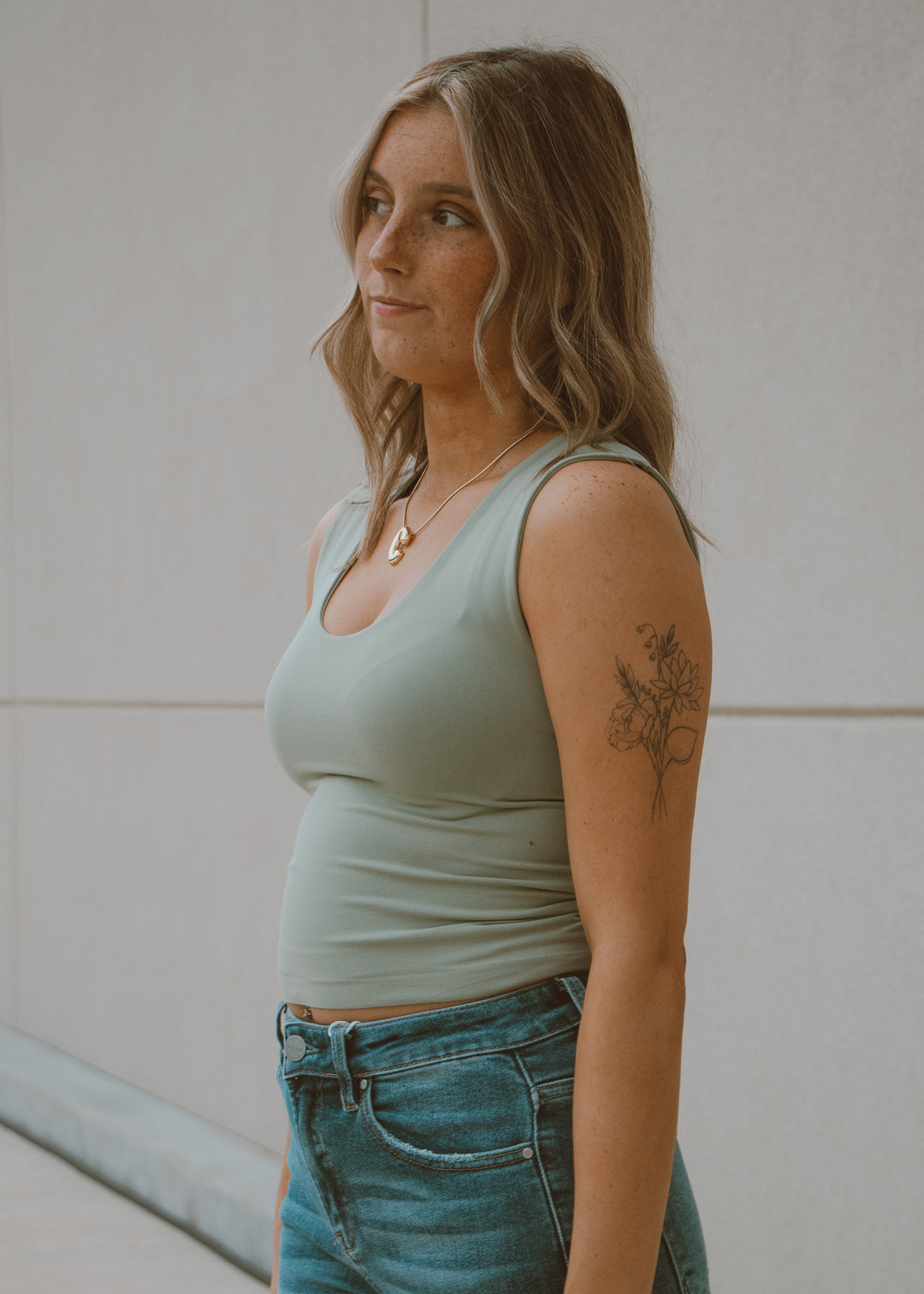 Green Tea Double Layered Seamless Tank