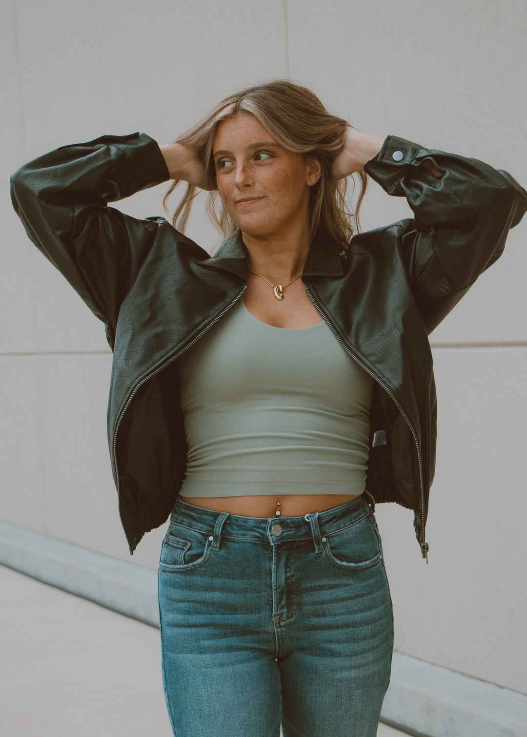 Black Vegan Leather Bomber Jacket