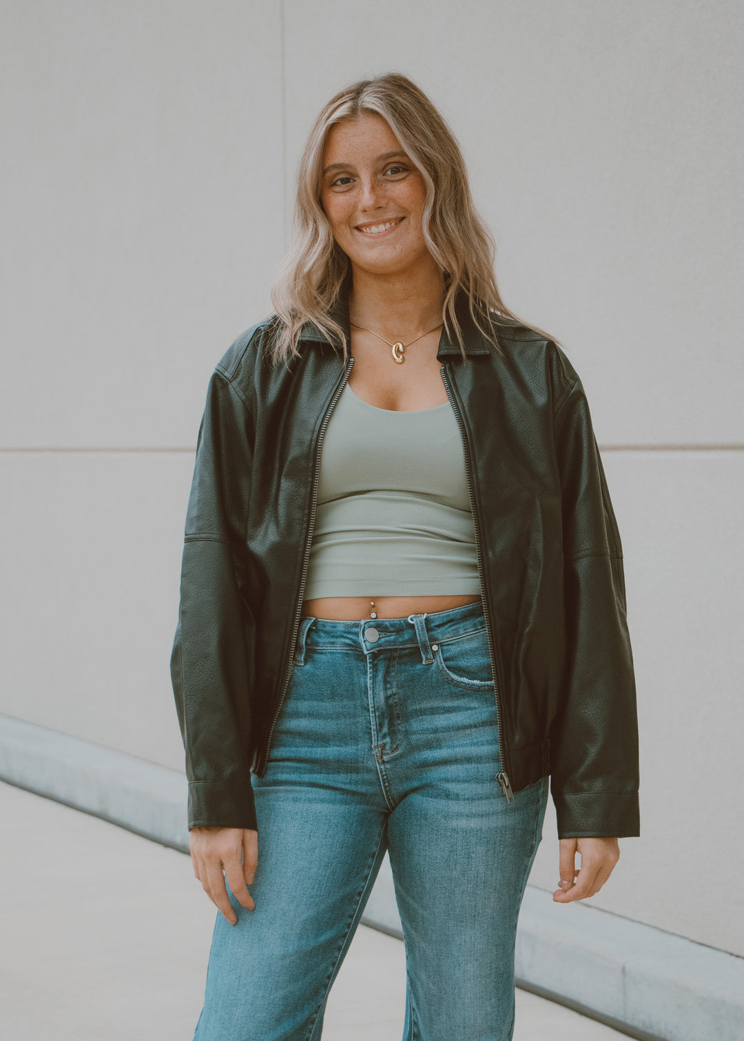 Black Vegan Leather Bomber Jacket