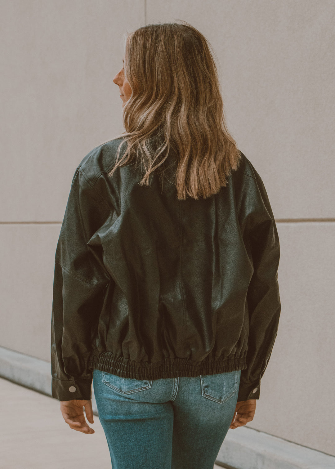 Black Vegan Leather Bomber Jacket