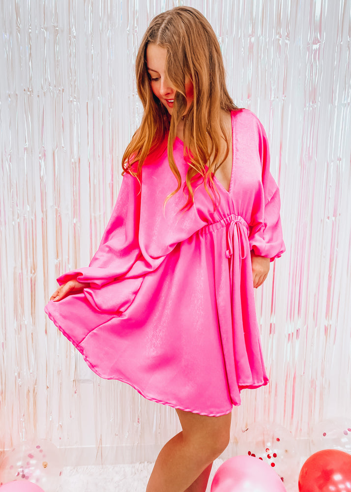 pink batwing satin dress