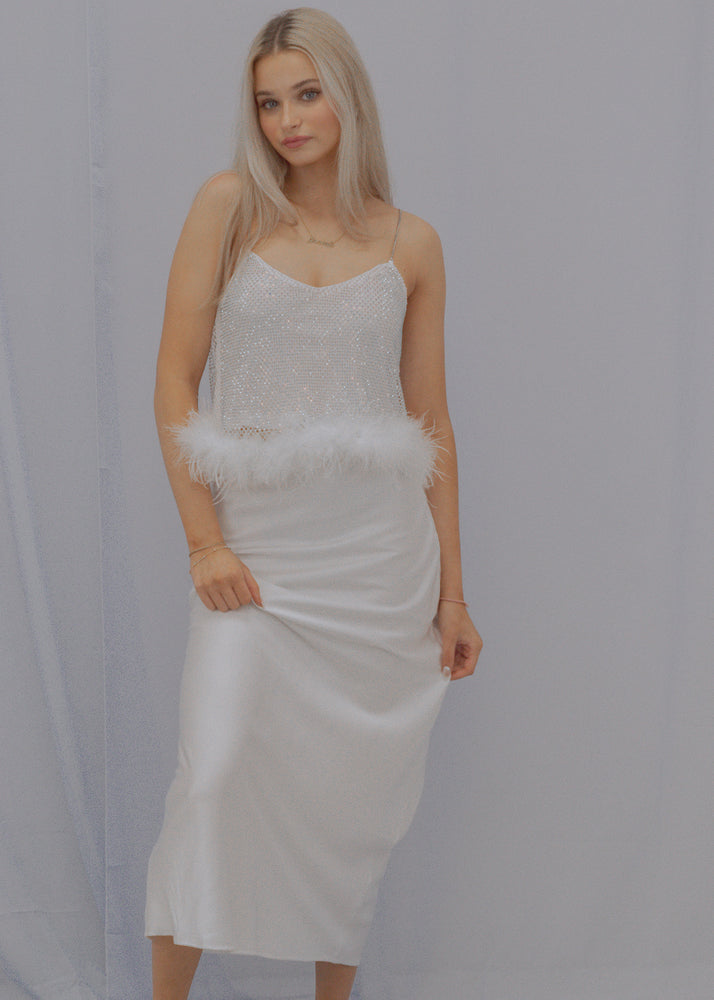 white satin midi skirt