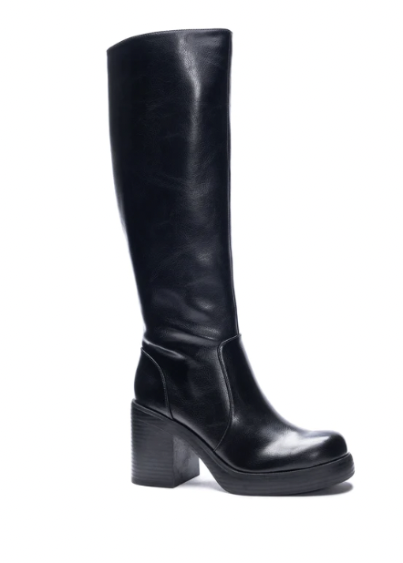 black knee high boot with side zipper