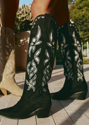 Della Black Suede Western Boot