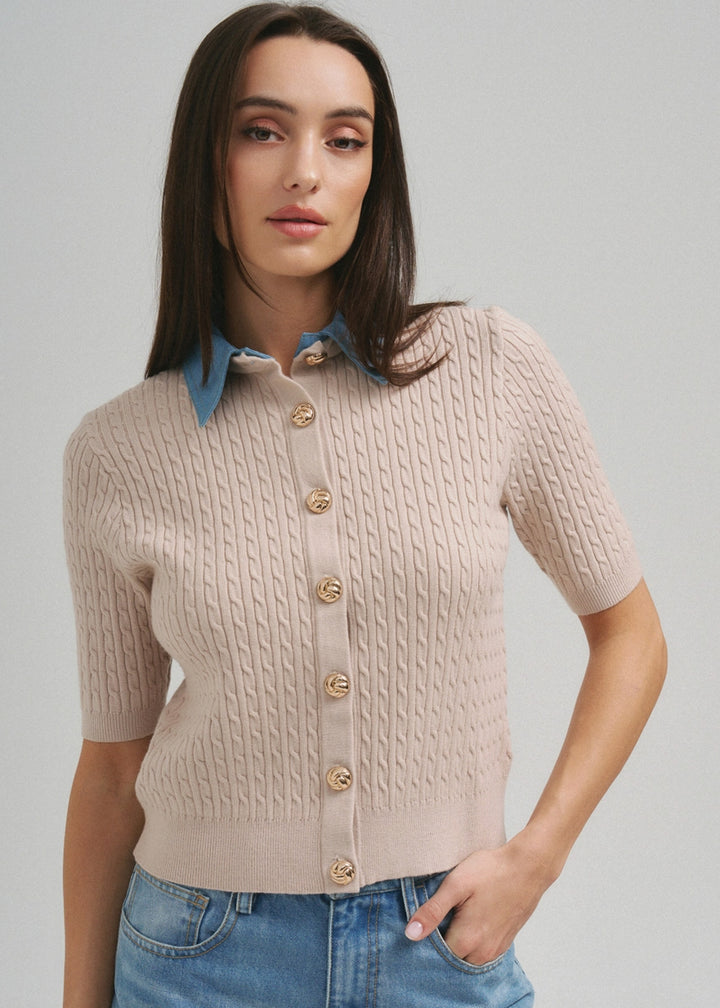 Dolores Denim Collar Cardigan