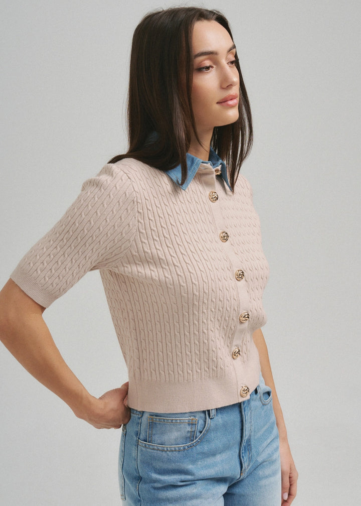 Dolores Denim Collar Cardigan