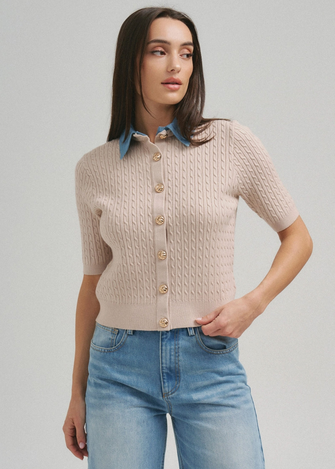 Dolores Denim Collar Cardigan