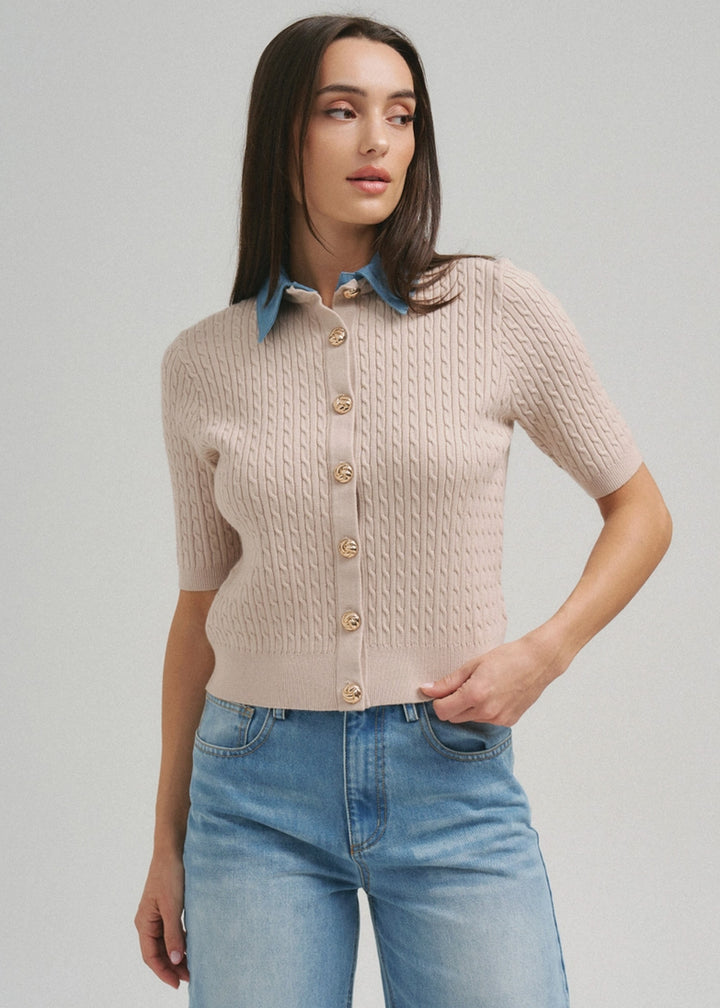 Dolores Denim Collar Cardigan