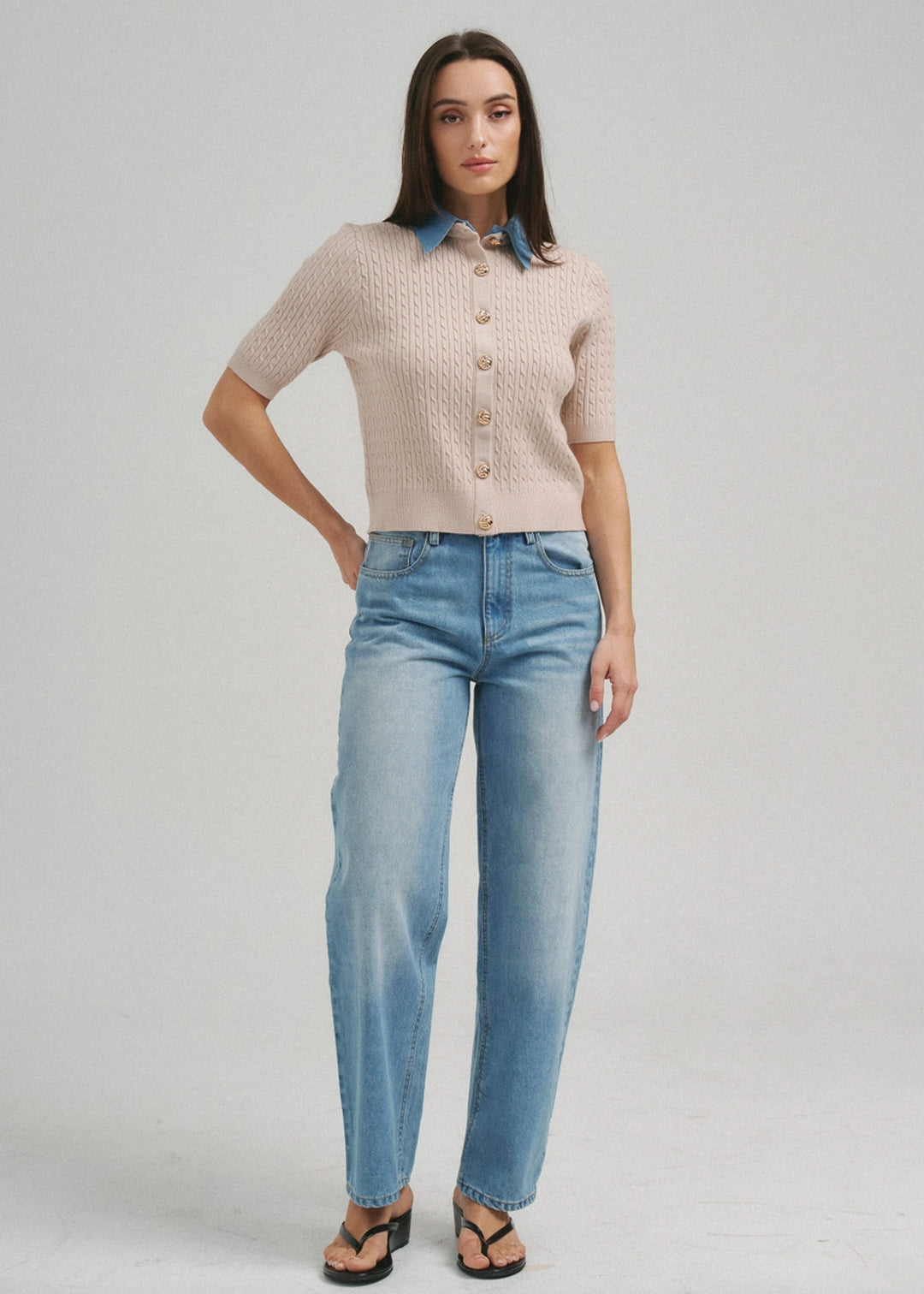 Dolores Denim Collar Cardigan