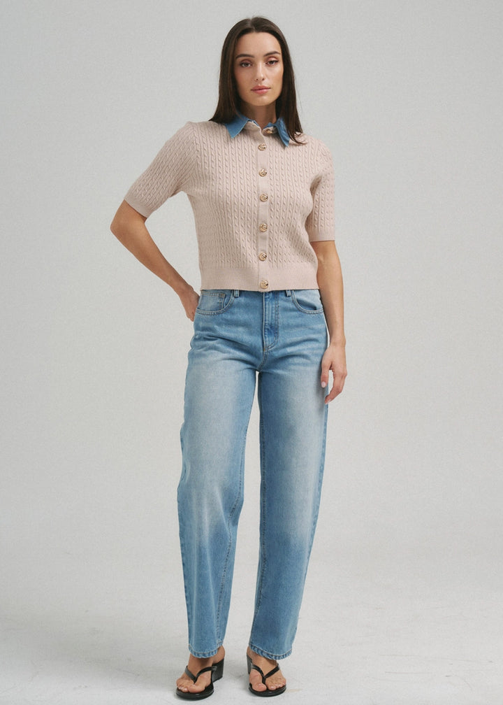 Dolores Denim Collar Cardigan
