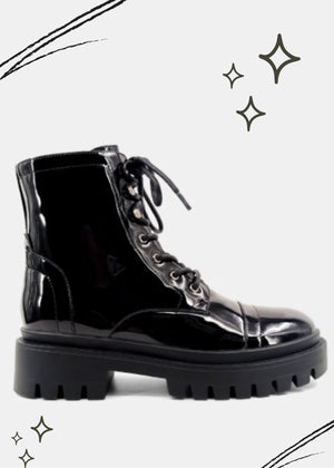 patent leather combat boot by shush