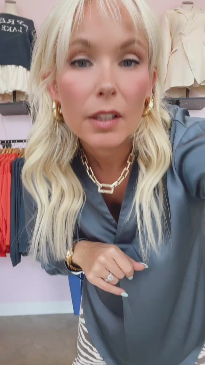 Boardroom Beauty Ocean Satin Blouse
