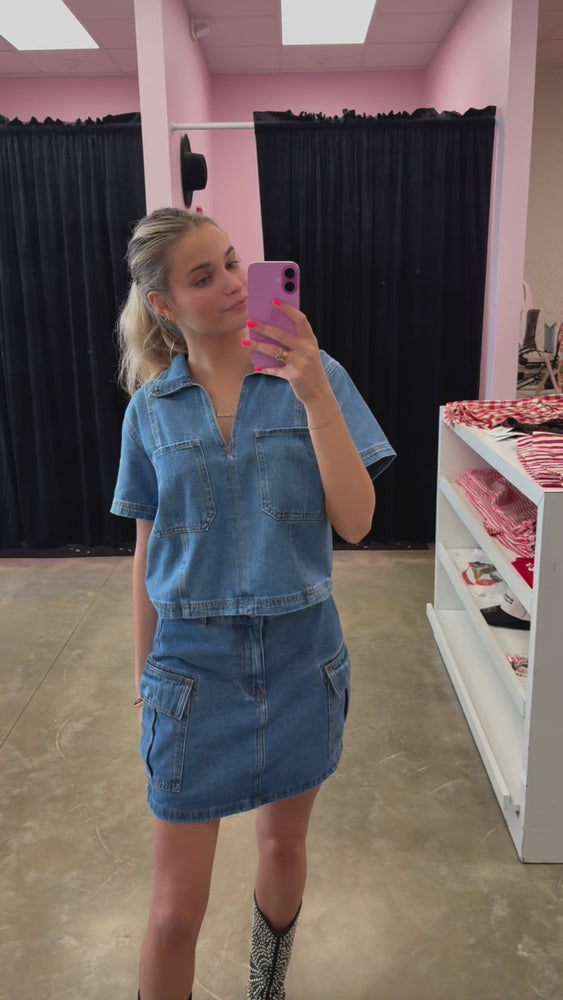 
            
                Load and play video in Gallery viewer, Darlin Short Sleeve Denim Top
            
        