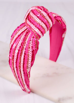 
            
                Load image into Gallery viewer, Natasha Sequin Striped Pink Headband
            
        