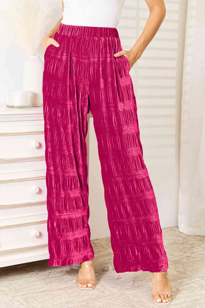 
            
                Load image into Gallery viewer, Elle Woods Pink Velvet Wide Leg Pants
            
        
