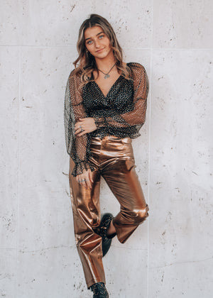 
            
                Load image into Gallery viewer, Travolta High-Rise Gold Metallic Pant
            
        