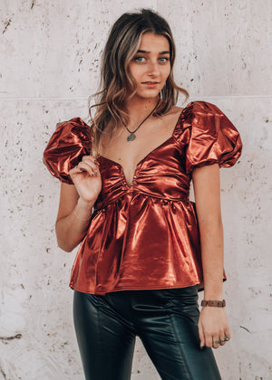 
            
                Load image into Gallery viewer, Houston Puff Sleeve Metallic Top
            
        