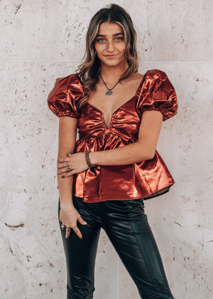 
            
                Load image into Gallery viewer, Houston Puff Sleeve Metallic Top
            
        