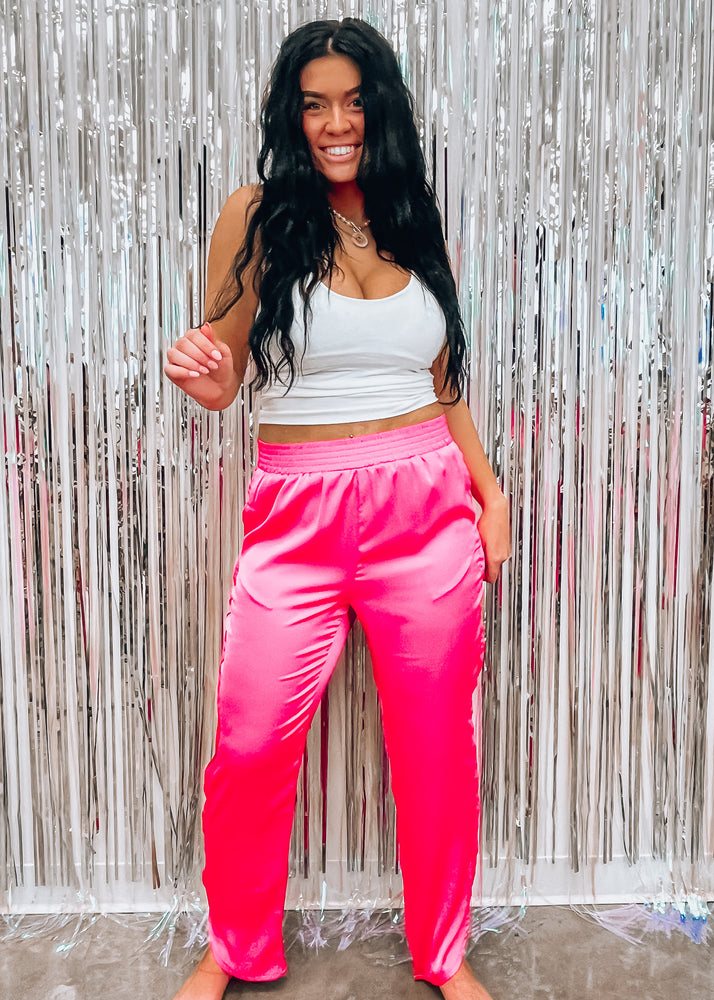 
            
                Load image into Gallery viewer, Dallas Pink Satin Jogger
            
        