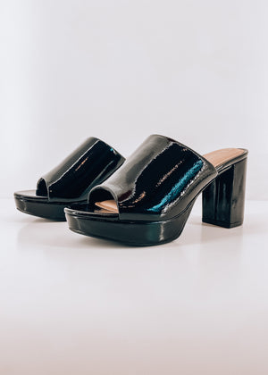 
            
                Load image into Gallery viewer, Get On Black Patent Leather Mule
            
        